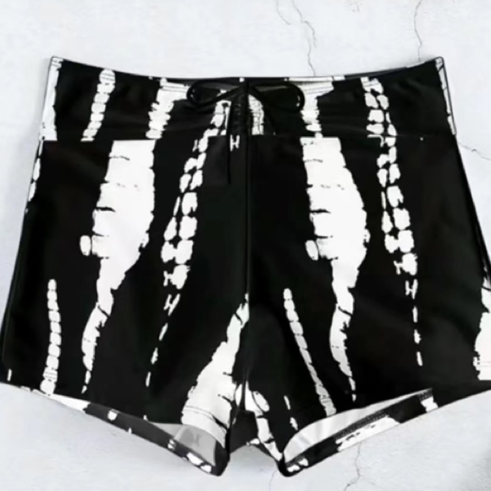 Boho Tie Dye 2 Piece Drawstring Accent Wireless Top Shorts Bikini Swim Swimsuit - Picture 5 of 16